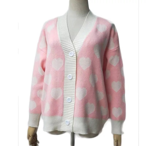 Cardigan sweater heart womens cute pink top - Picture 2 of 5
